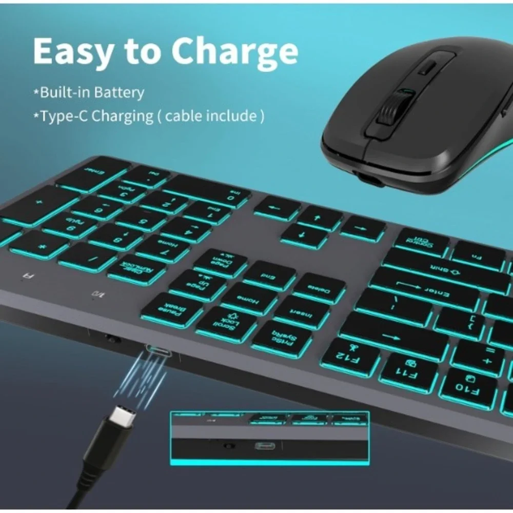 POWZAN Backlit Wireless Keyboard and Mouse RF425S(keyboard+mouse combo) NEW